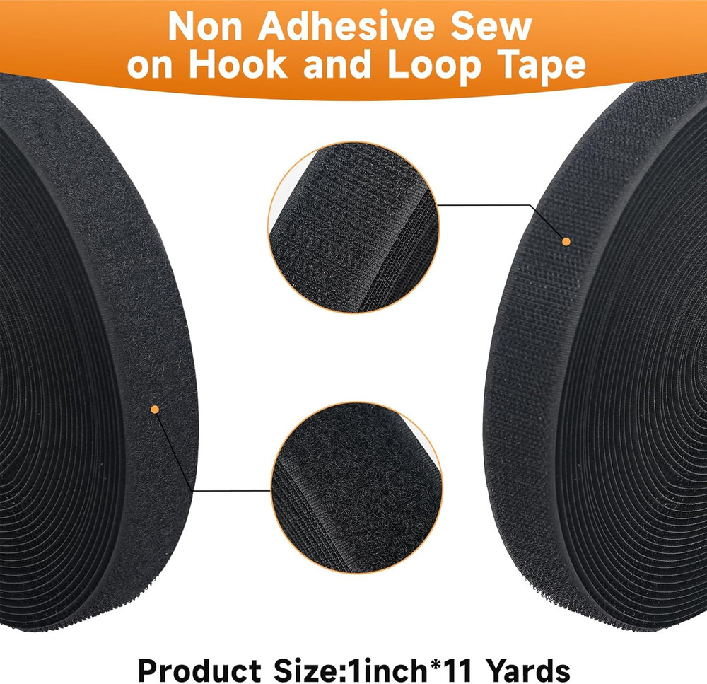 1in*11 Yard Sew On Hook and Loop Tape, Non-Adhesive Hook Loop Strips Roll, St...
