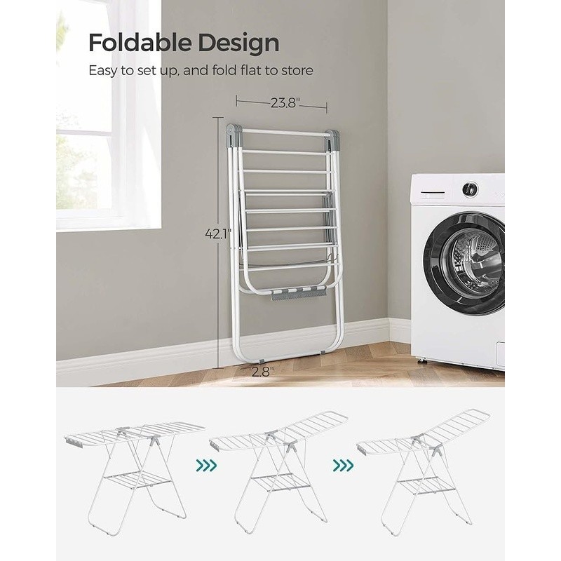 Adjustable Foldable Clothes Drying Rack 24 Rods 27 Clips Heavy Duty Rustproof US