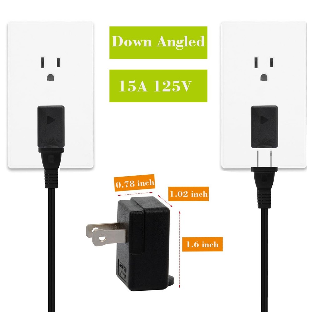 Right Angle Adapter, Plugrand 2-Prong 90 Degree Downward Down Angle, Black