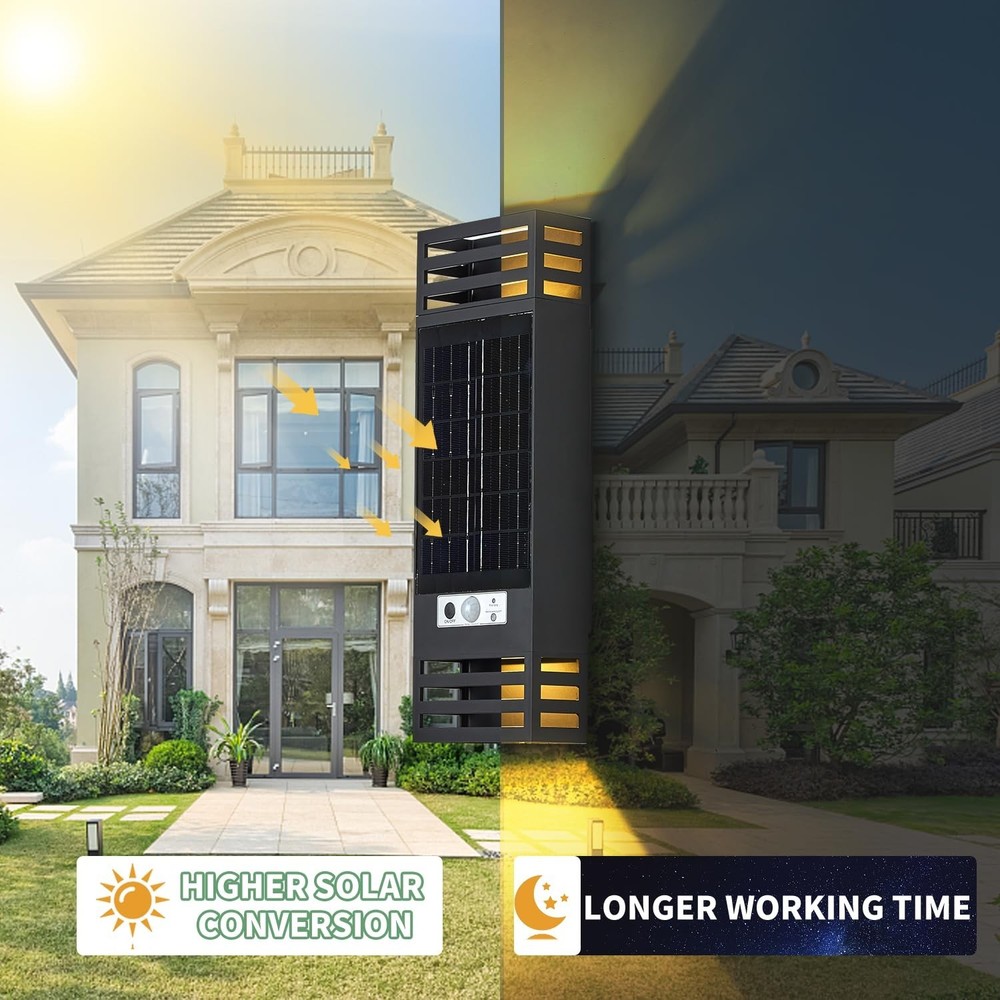 LANFU Solar LED Modern Rectangular Outdoor Wall Sconce Light IP65 Waterproof ...