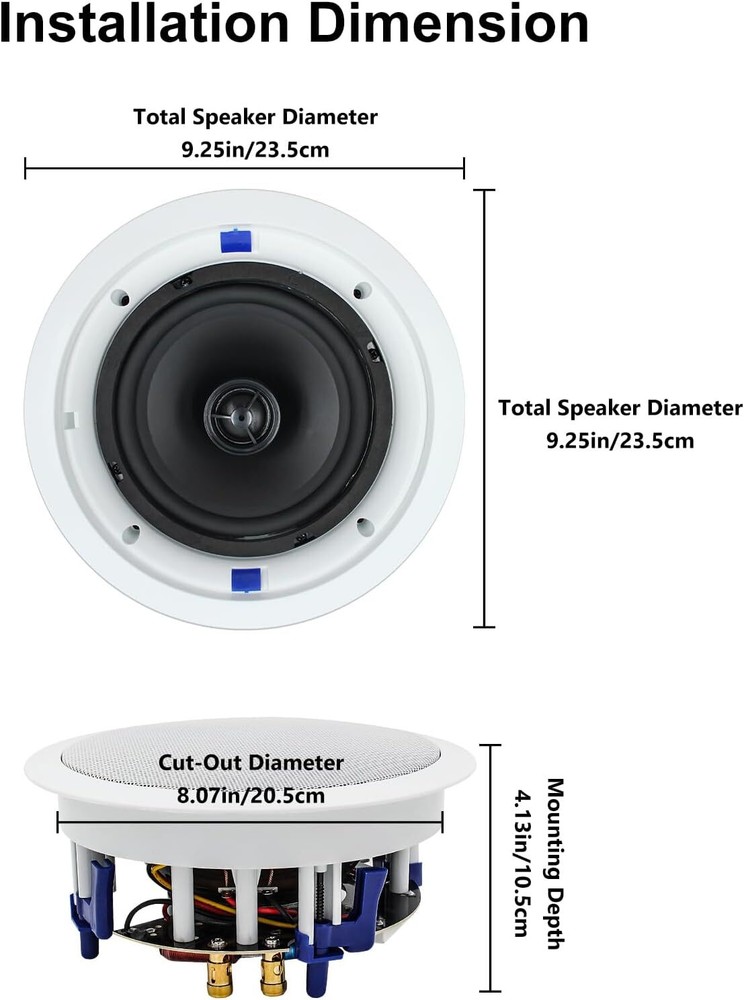 Herdio 6.5" 320W Bluetooth Ceiling Speakers 2-Way Flush Mount Wall