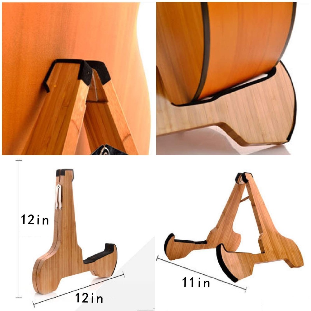 Guitar Stand Real Bamboo A-Frame Folding Thickened Universal, With Soft Leather