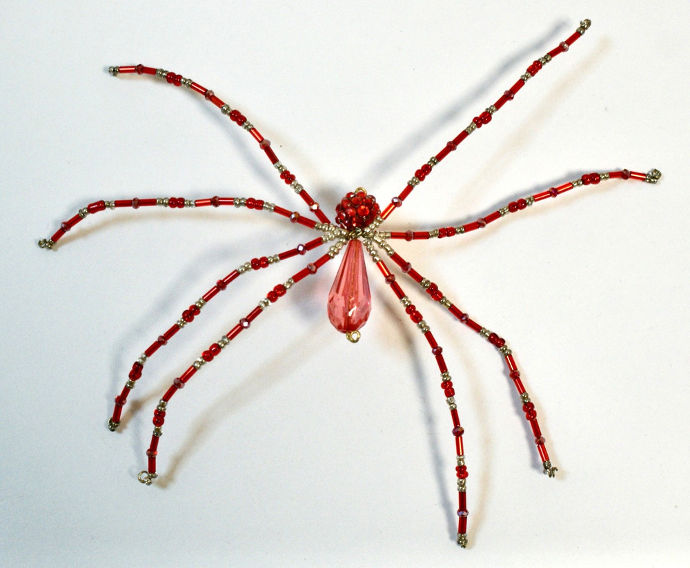 4 x Large Hand Crafted Beadwork Spiders, Moveable Wire Legs, Approx. 7" Wide