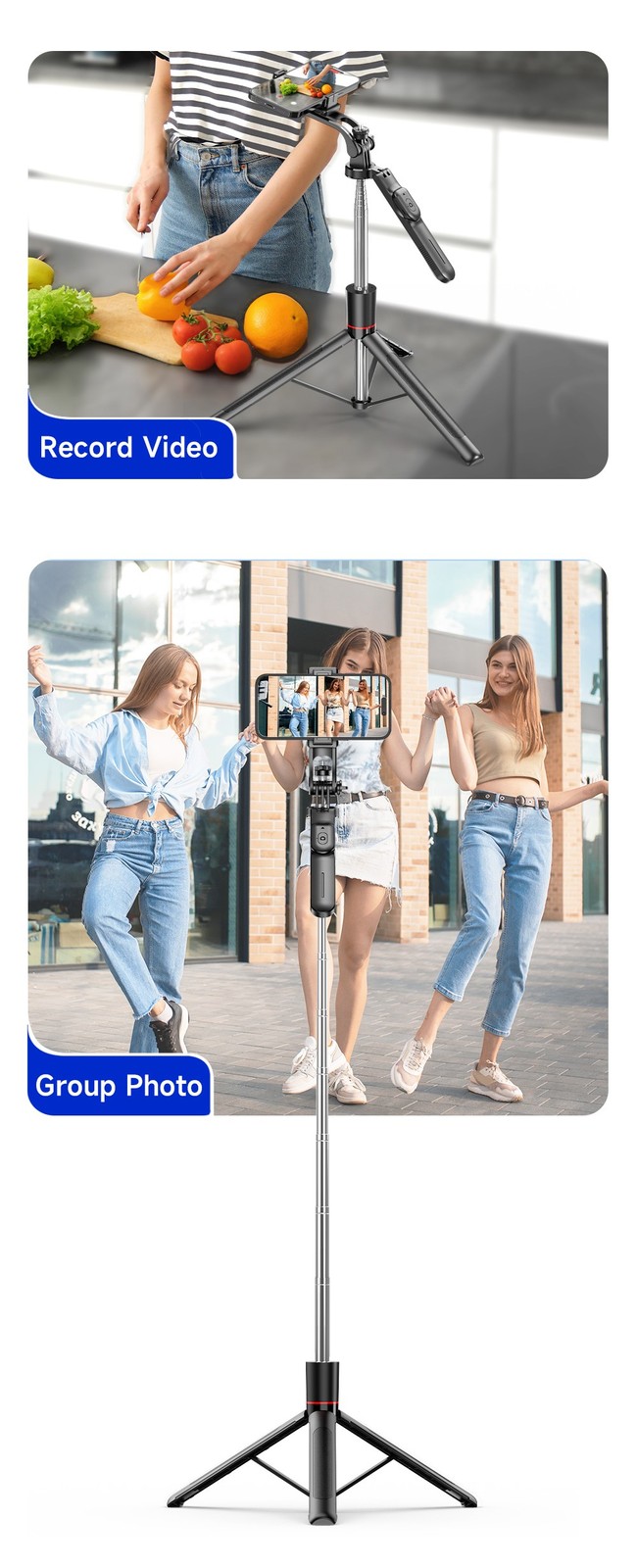 67" Cell Phone Selfie Stick Tripod Wireless Remote Extendable for iPhone/Android