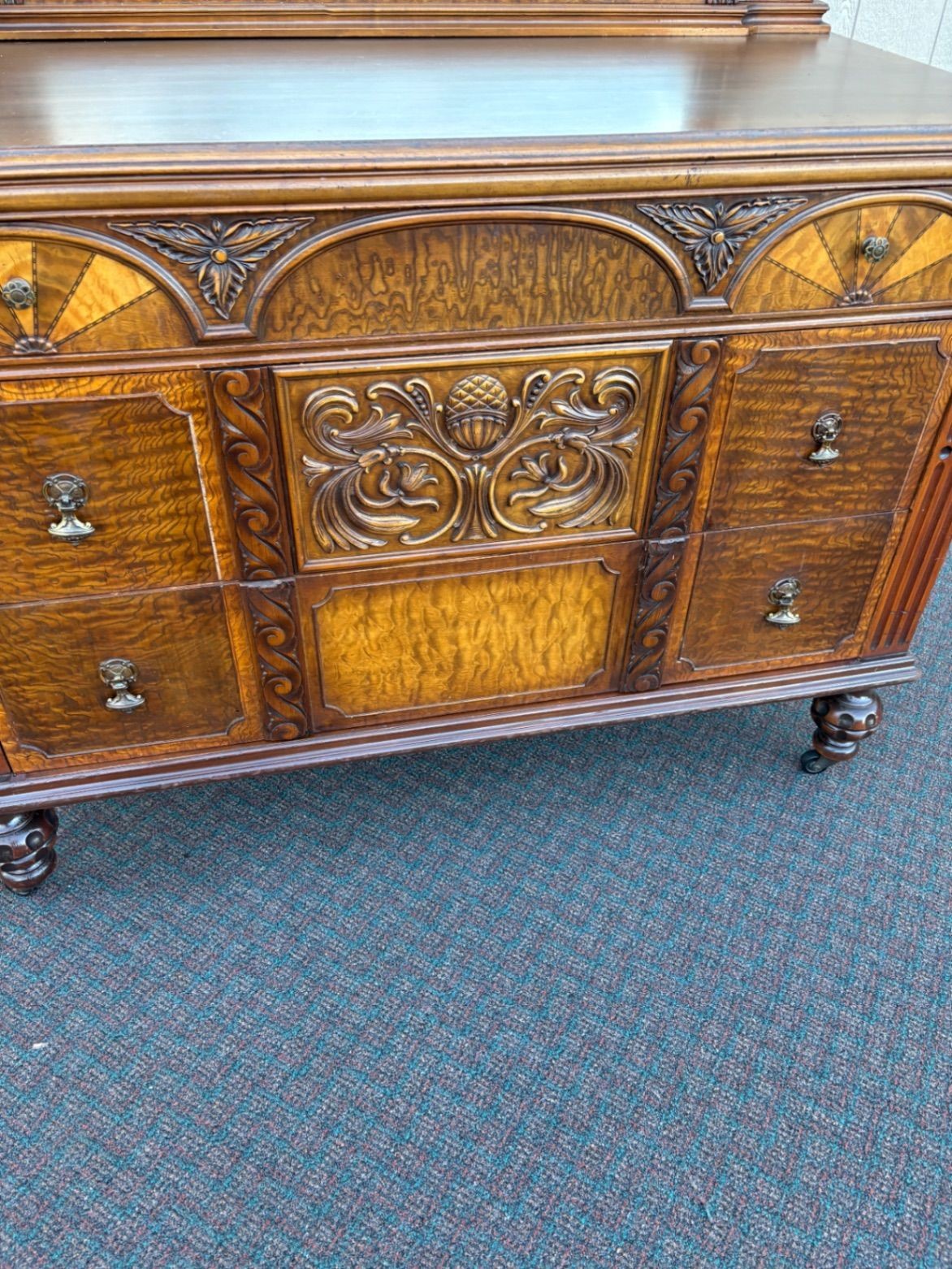 67477 Exquisite Walnut Dresser with Mirror, Art Deco Style, 1930s