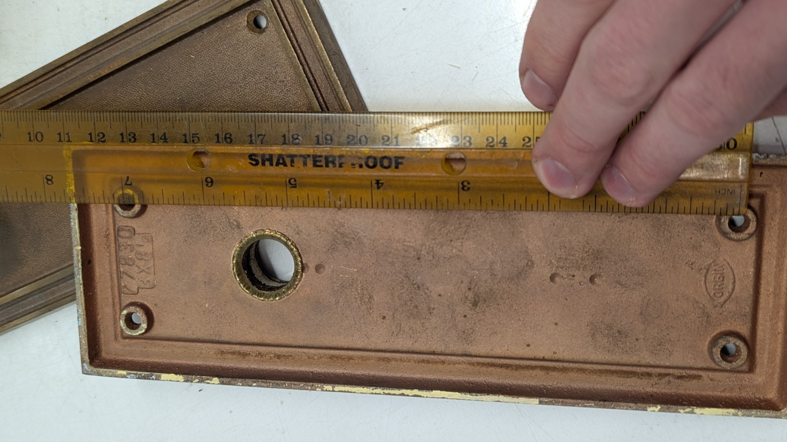 Heavy Brass 1920s Art Deco Corbin Set Door Knobs, Plates, Mortise MORE AVAILABLE