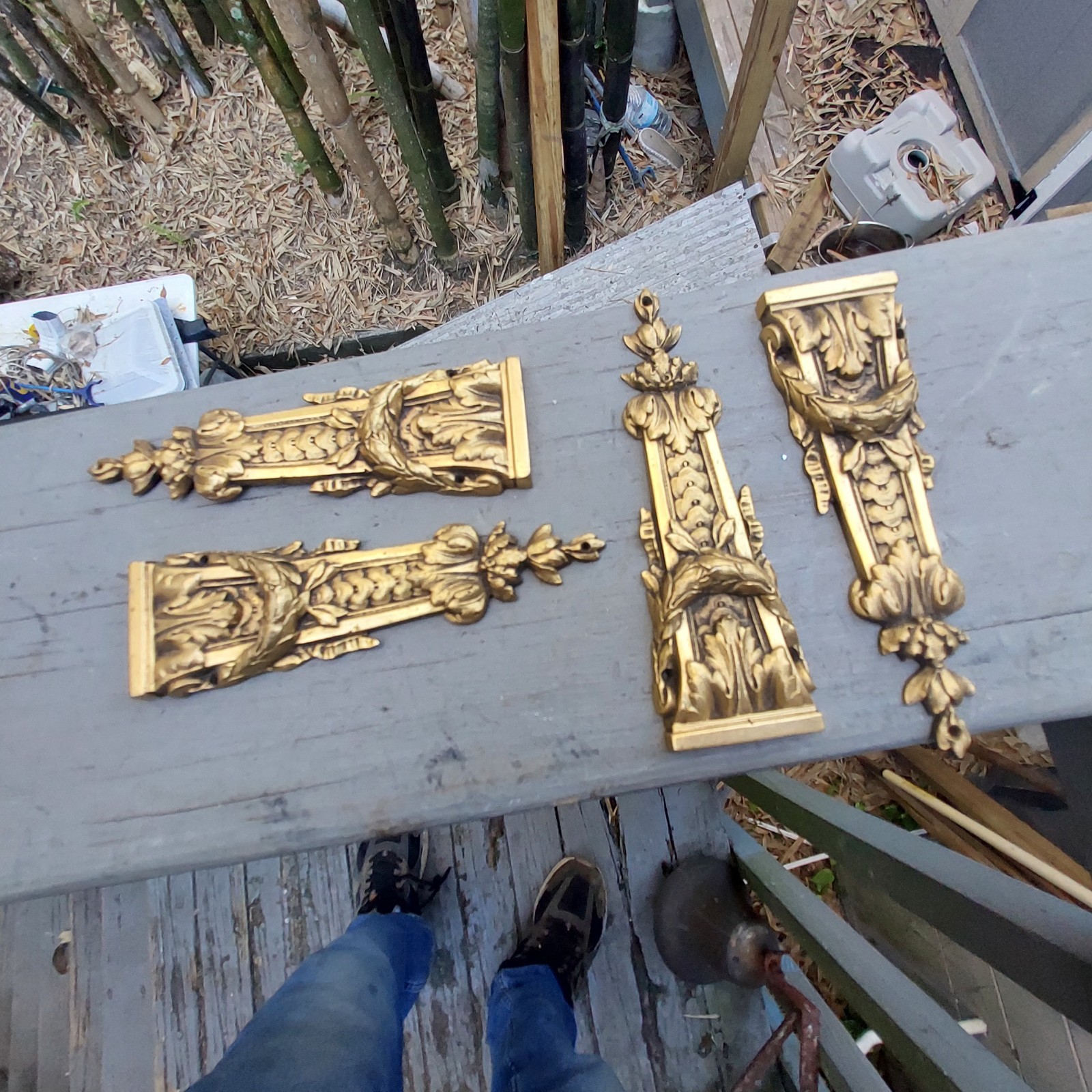 Antique Victorian Brass Furniture Trim Set Of Four Rococo