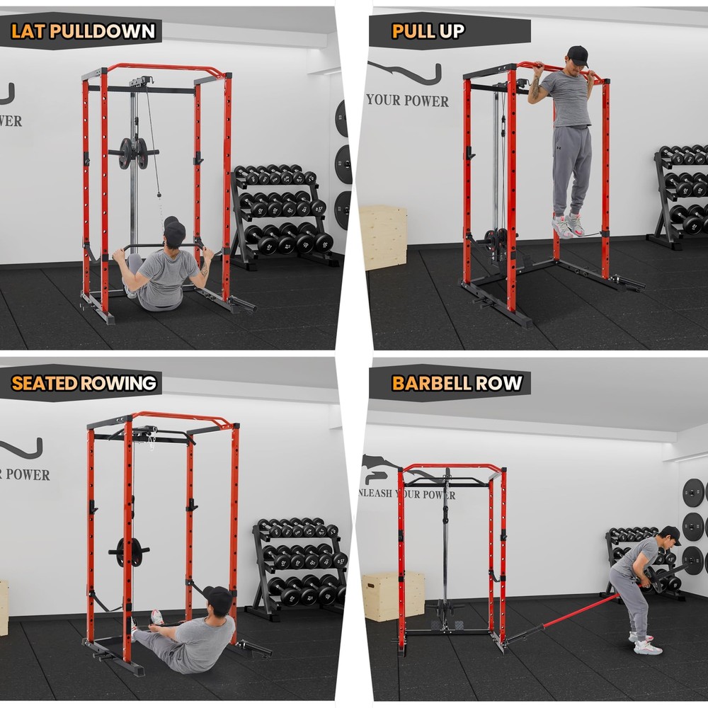Multi-Functional Power Cage Power Rack w/LAT Pulldown Dip Bar Workout Home Gym