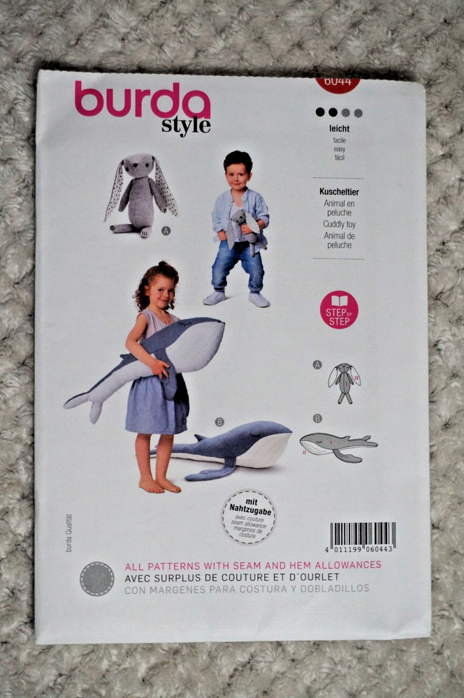 BURDA 6044 Cuddly Toy (Bunny / Whale) Pattern Uncut
