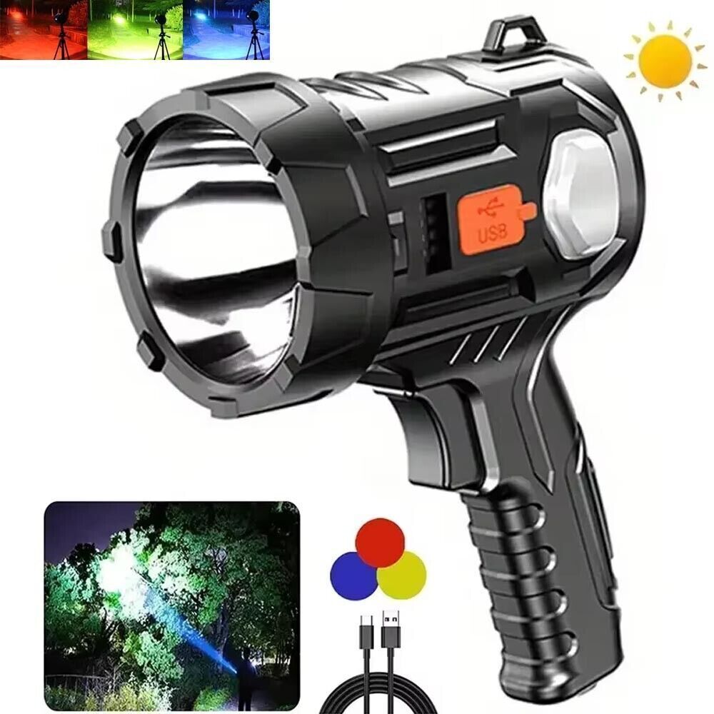 900000000LM Bright Solar/USB Rechargeable LED Spotlight Flashlight Searchlight