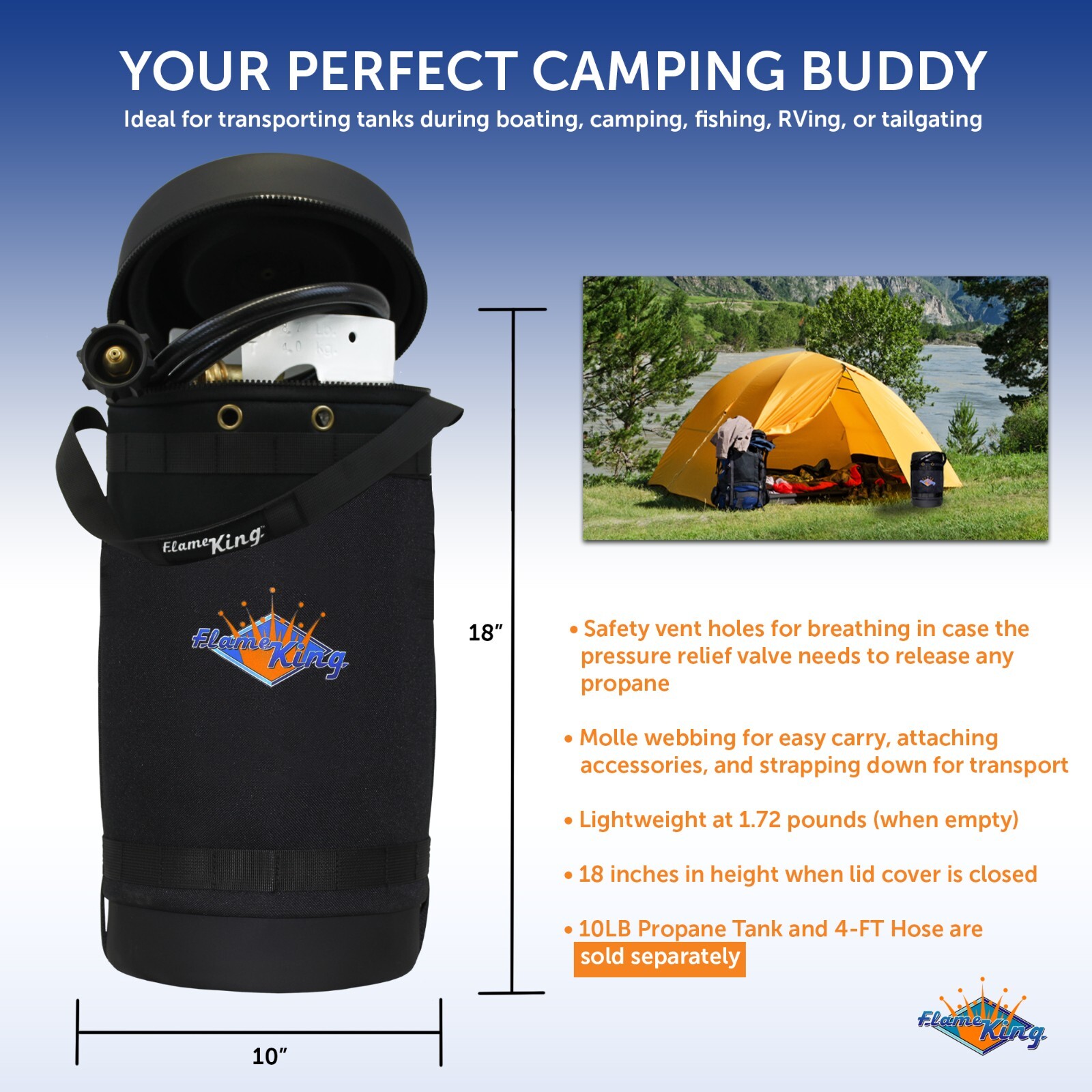 Flame King Gas Hauler for 10 lb. Propane Tank-Insulated Protective Carry Case