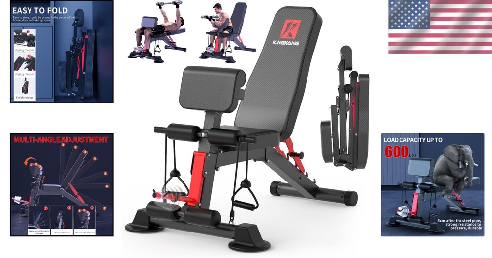 Versatile Adjustable Bench for Home Gym - 600lbs Capacity, Foldable Convenience