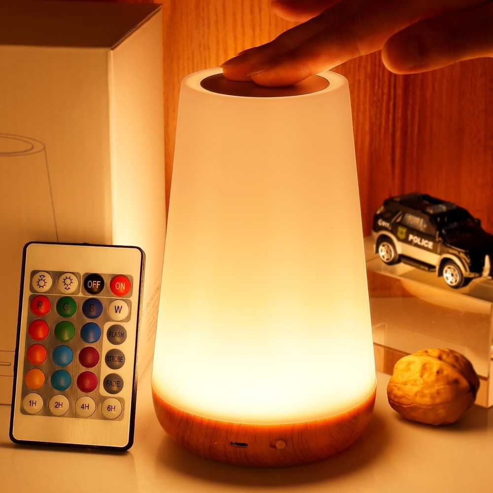 THAUSDAS Night Light, Dimmable Touch Lamp for Bedroom, Portable Table Brown