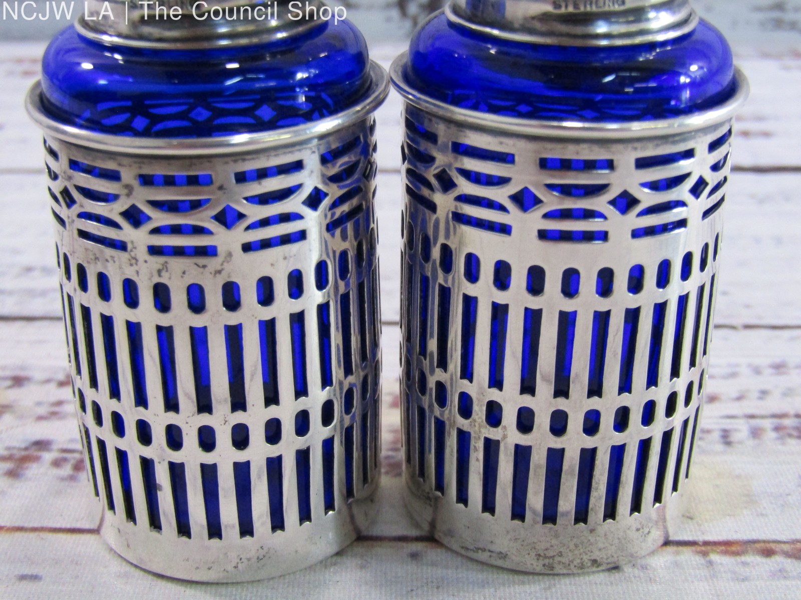 Vintage GHF Sterling Silver Cobalt Blue Salt & Pepper Shakers