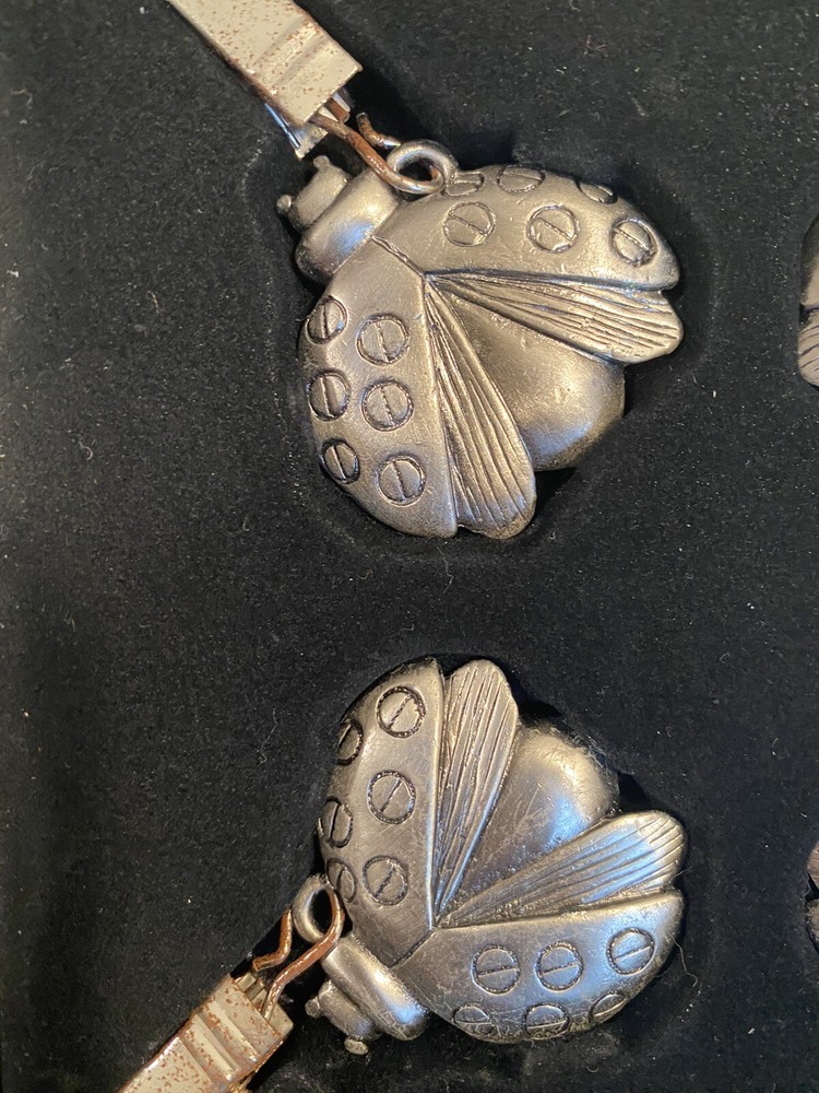 VINTAGE PEWTER TABLECLOTH LADYBUG WEIGHTS