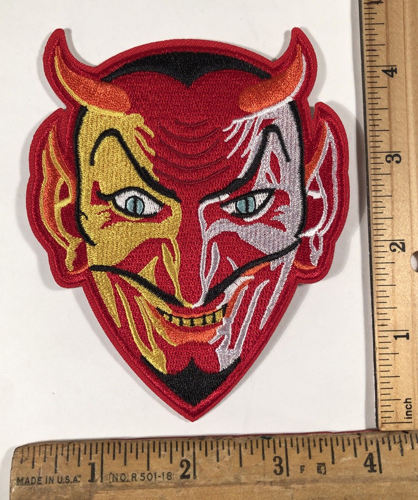 Red Devil Face Iron On Patch Motorcycle Biker