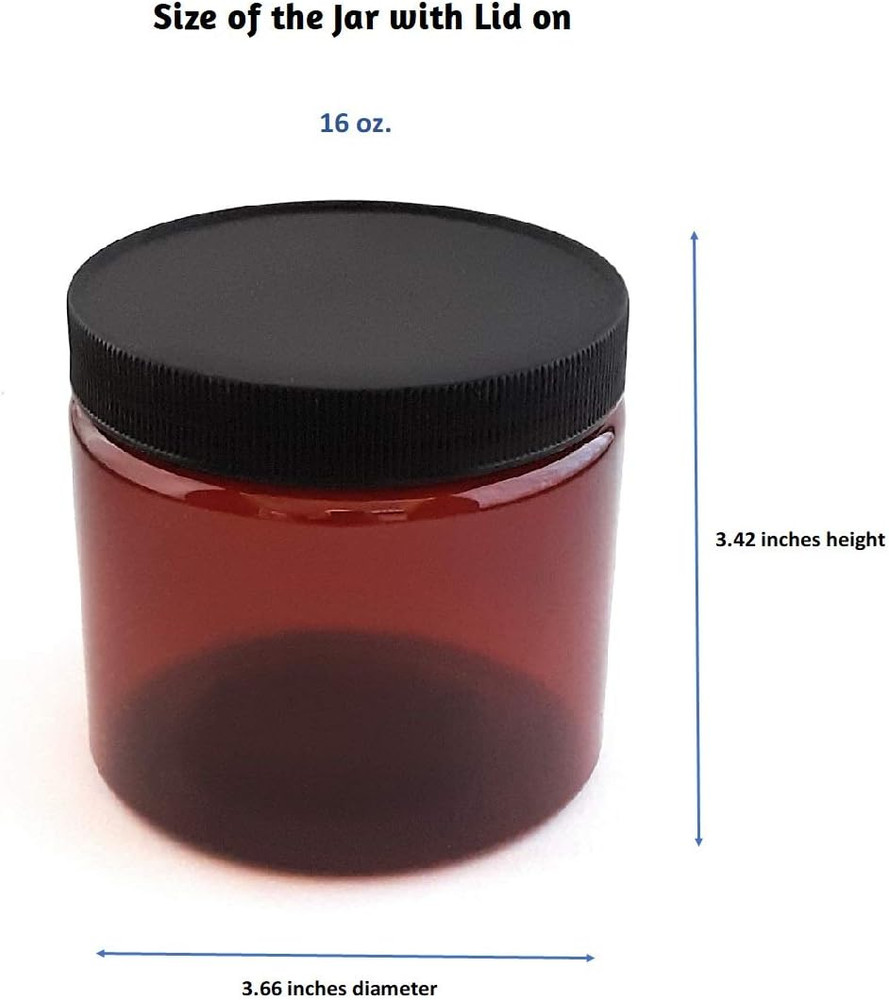 Amber Plastic Jars 16 Ounce with Black Lids (4-Pack) Refillable Empty Storage Co