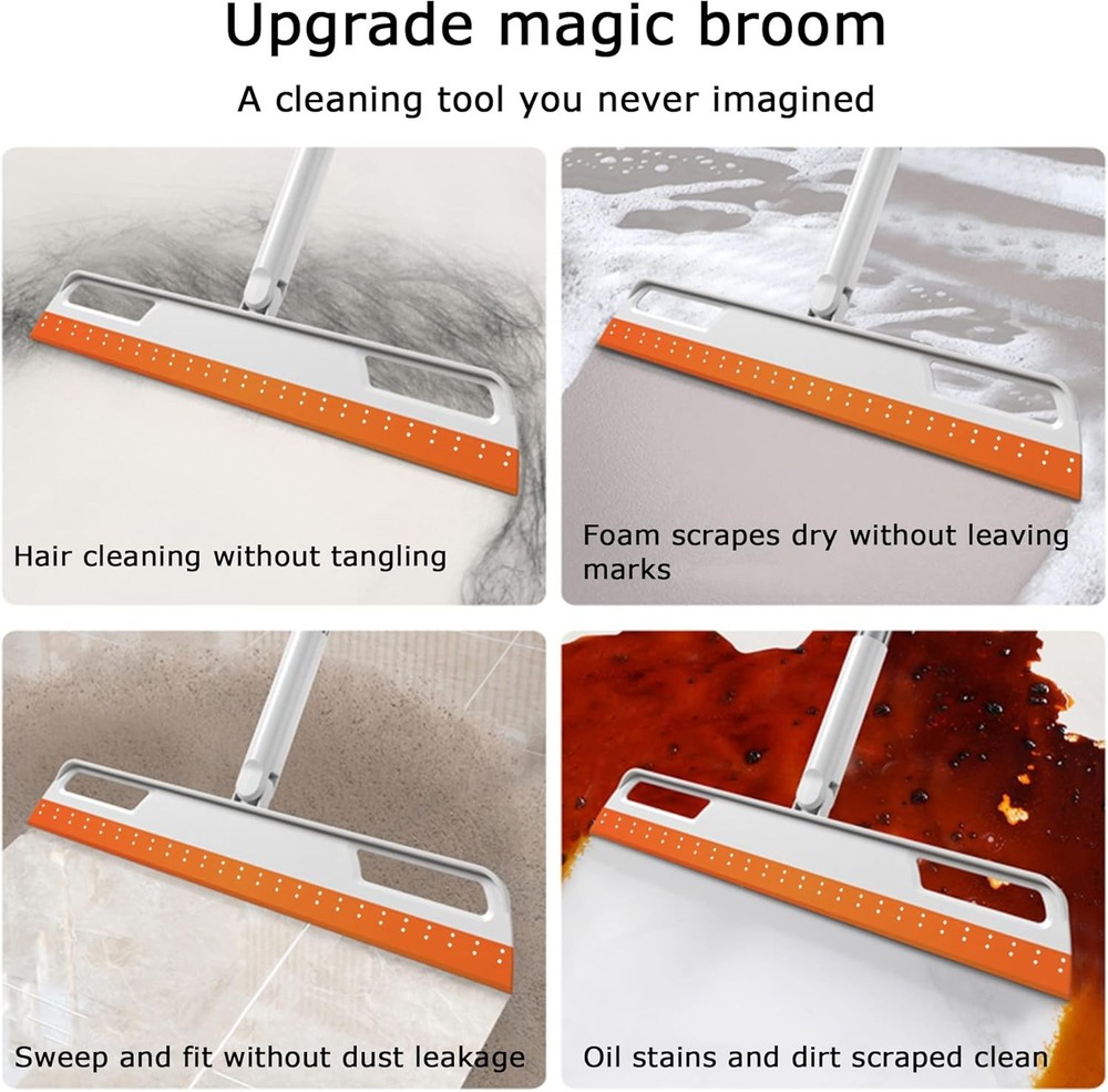 Multifunction Magic Broom, Silicone Floor Squeegee, Air Rubber Orange