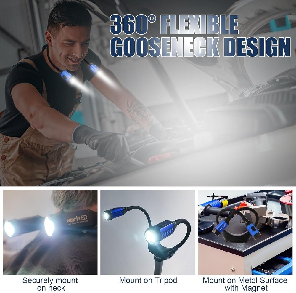 Flexible USB-C Rechargeable Neck Work Light - Waterproof & Impact Resistant