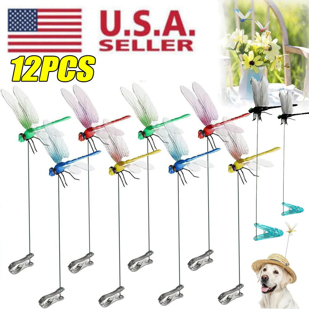 12×Fake Dragonfly Clips Clip on Dragonfly for Outdoors 3D Dragonfly Garden DecDY