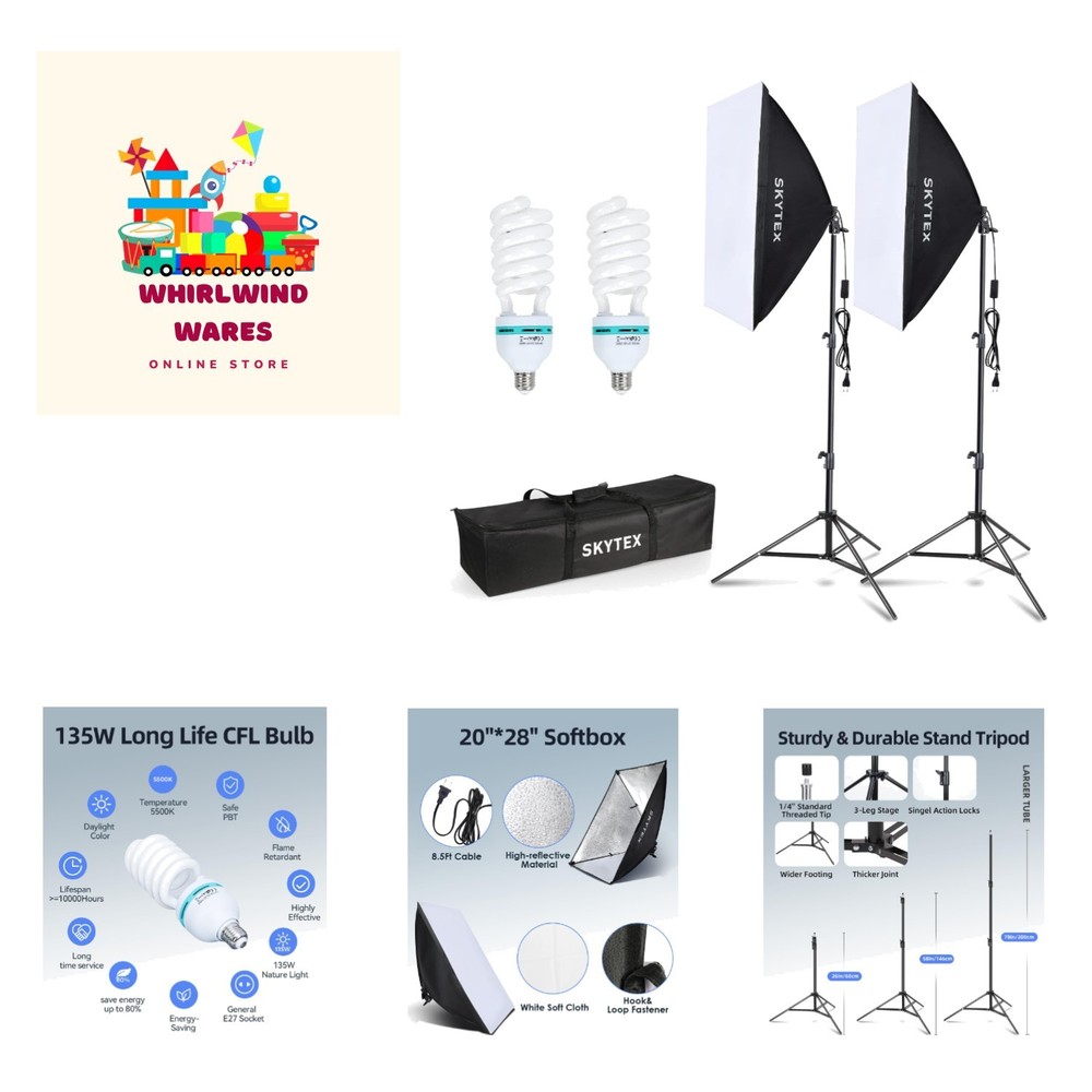 Versatile 2Pack Softbox Lighting Kit - 135W Continuous Light for All Photography