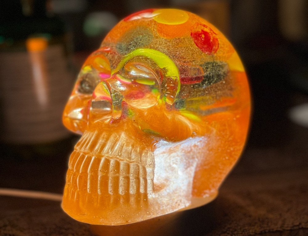 Rainbow Brain Resin Skull Extra Large Includes USB lighted base Handcrafted New
