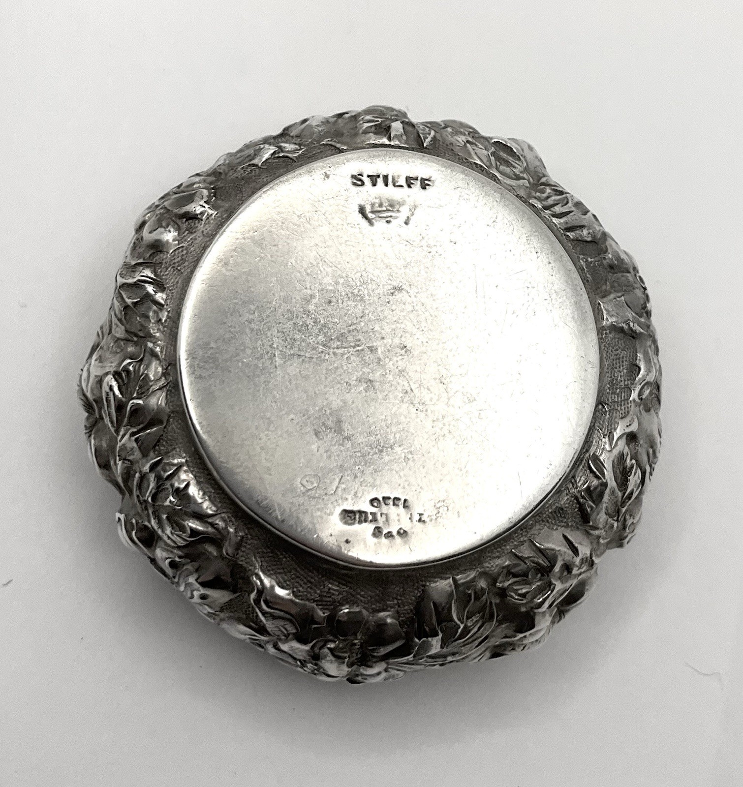 Antique Stieff Rose Repousse Sterling Silver Open Salt Cellar & Pepper C-1920