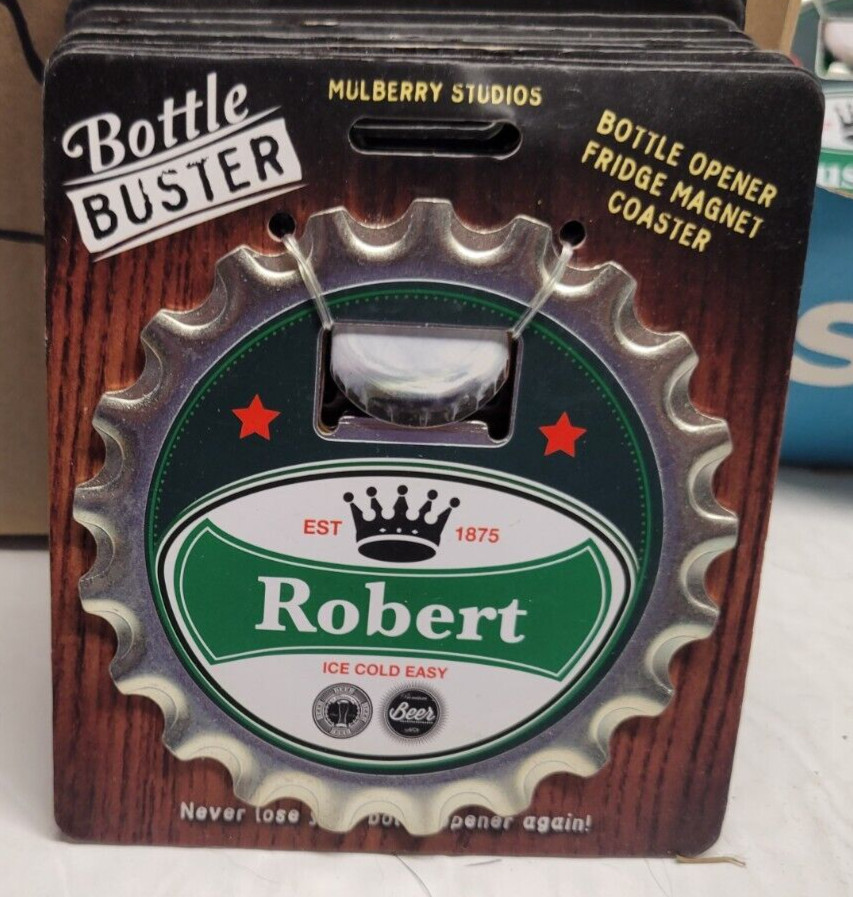 ROBERT PERSONALIZED MULTI GADGET BOTTLE OPENER MAGNET COASTER NEW - U