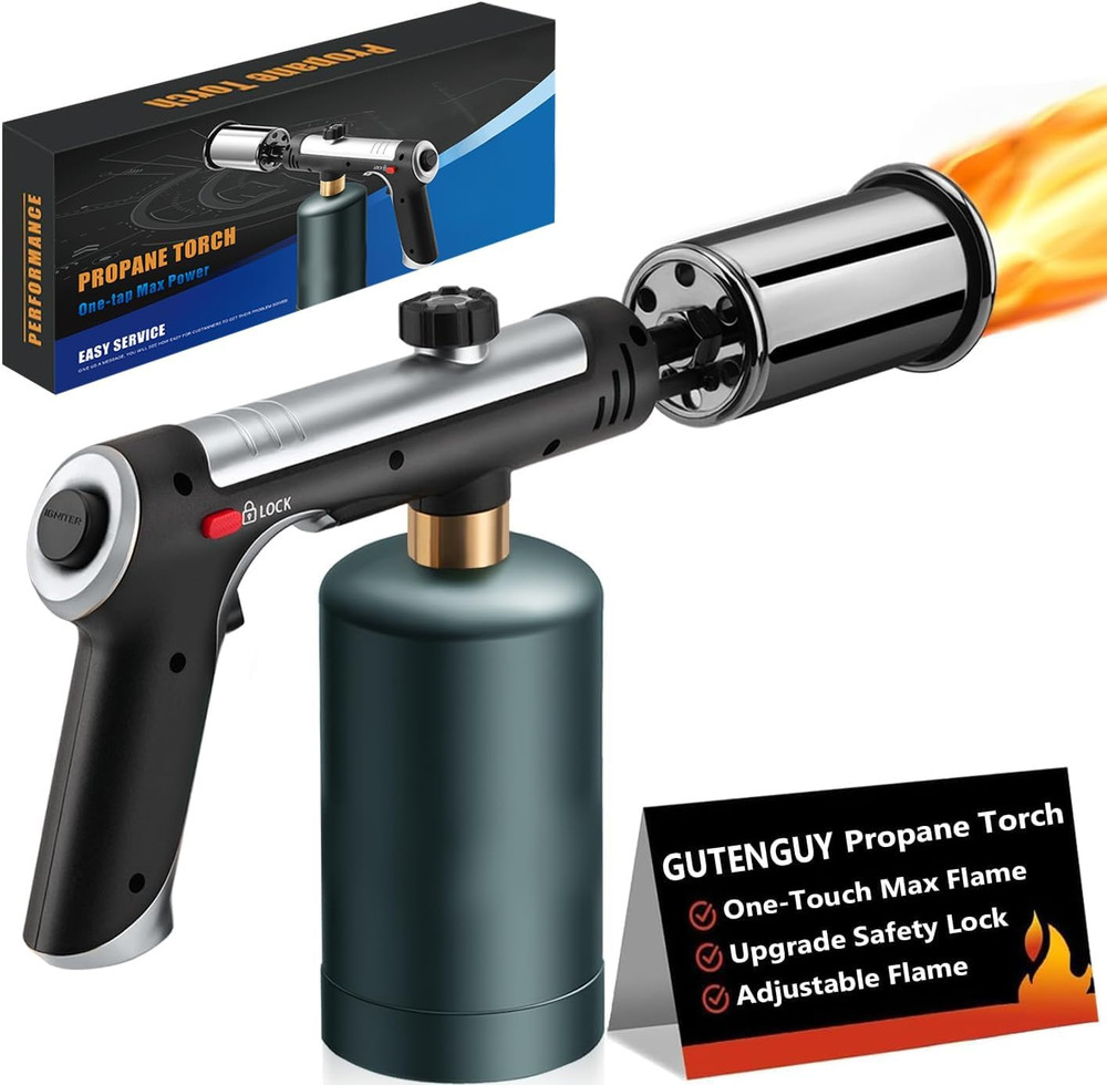 Powerful Propane Torch with One-Touch Max Fire, Adjustable Kitchen Torch with Sa