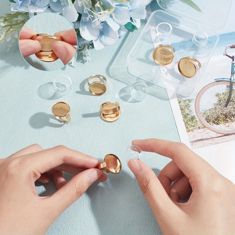 1box Blank Dome Half Round Ring Making Kit Including Adjustable 201