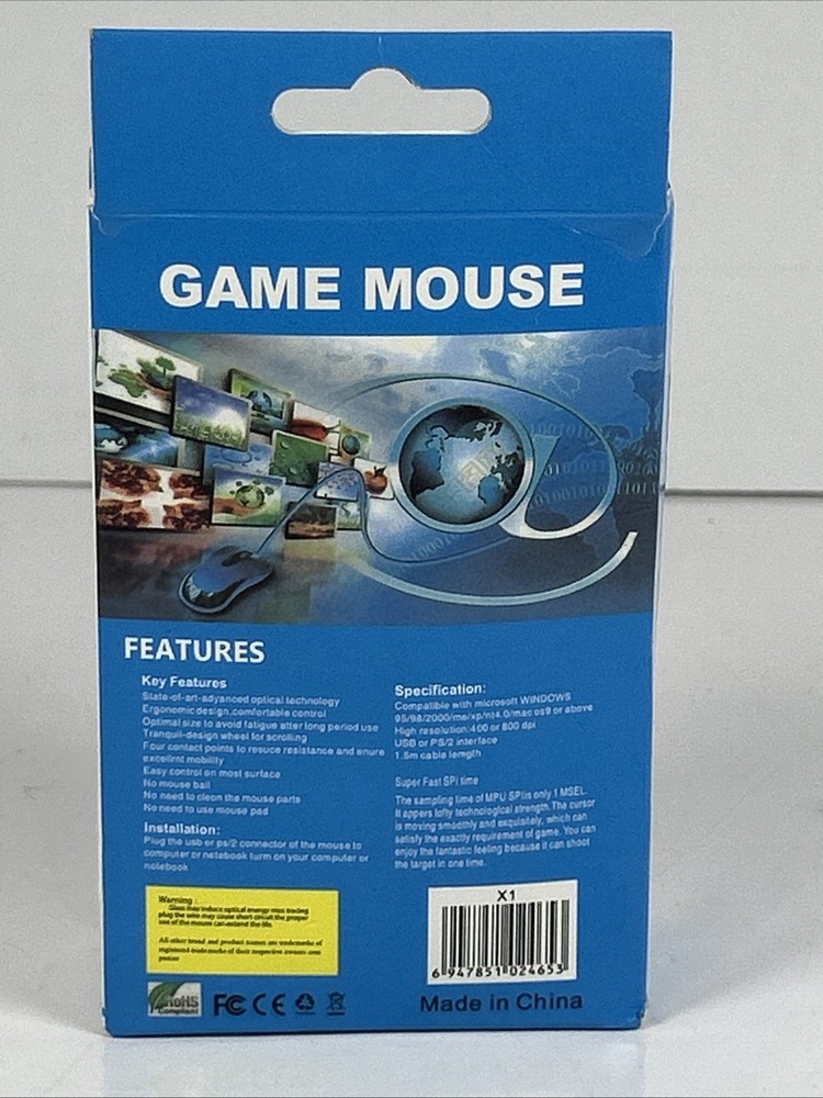 Rainbow Backlit Gaming Mouse (X1) Optical Wired, Changes Colors New Open Box