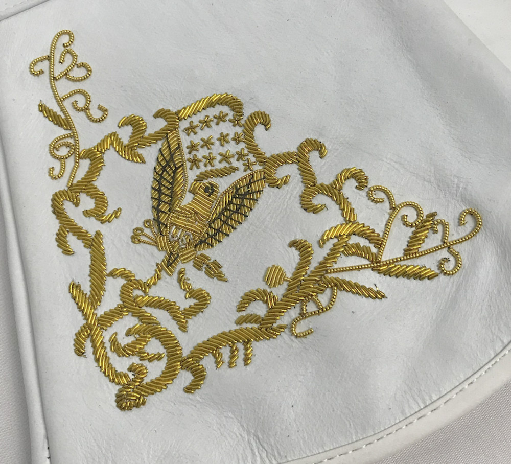 White Gauntlet with Embroidered Eagle Motif - Size Medium