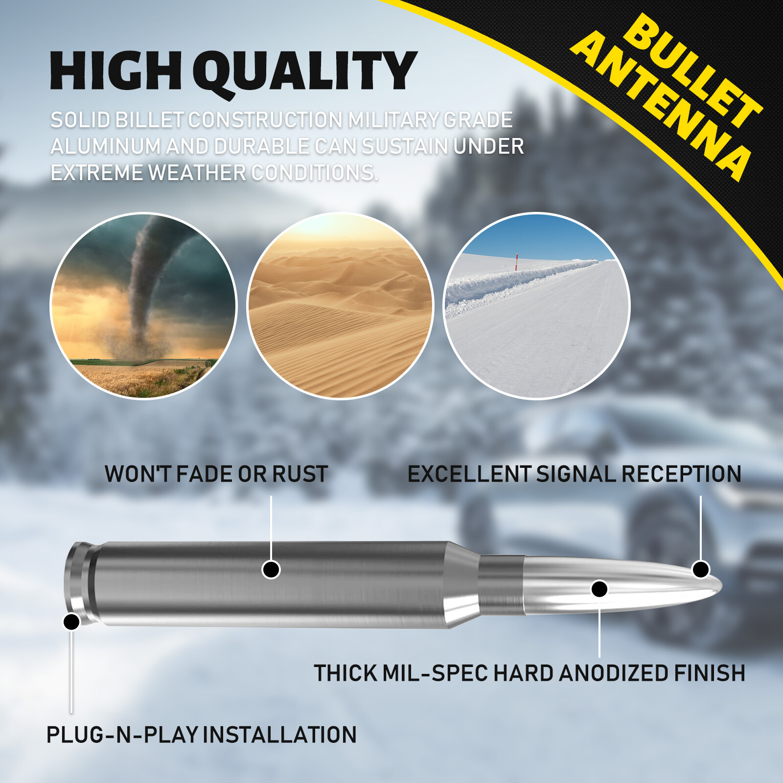 Silver BULLET ANTENNA 50 CAL for CHEVROLET SILVERADO 1500/2500/3500/GMC SIERRA