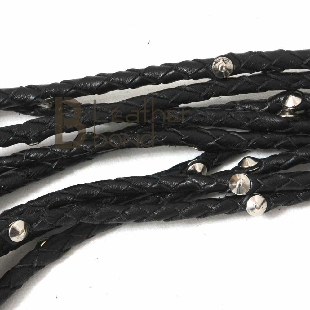 Real Genuine Cow Hide Leather Flogger 9 Braided Falls Heavy Purple Roses & Studs