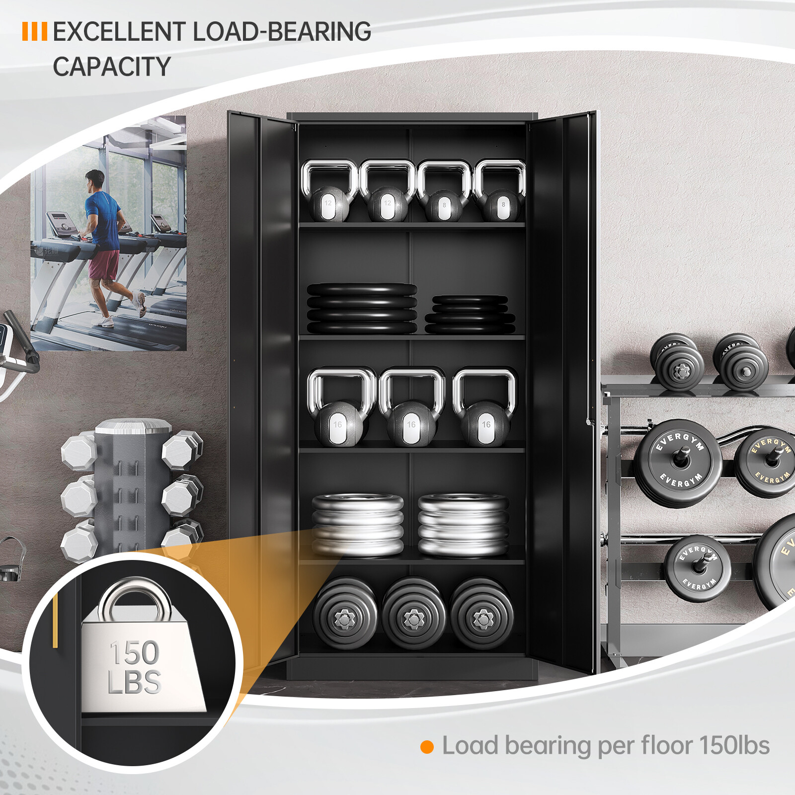 71" Garage Storage with 2 Doors 4 Adjustable Shelves Office Tool Cabinet Locking