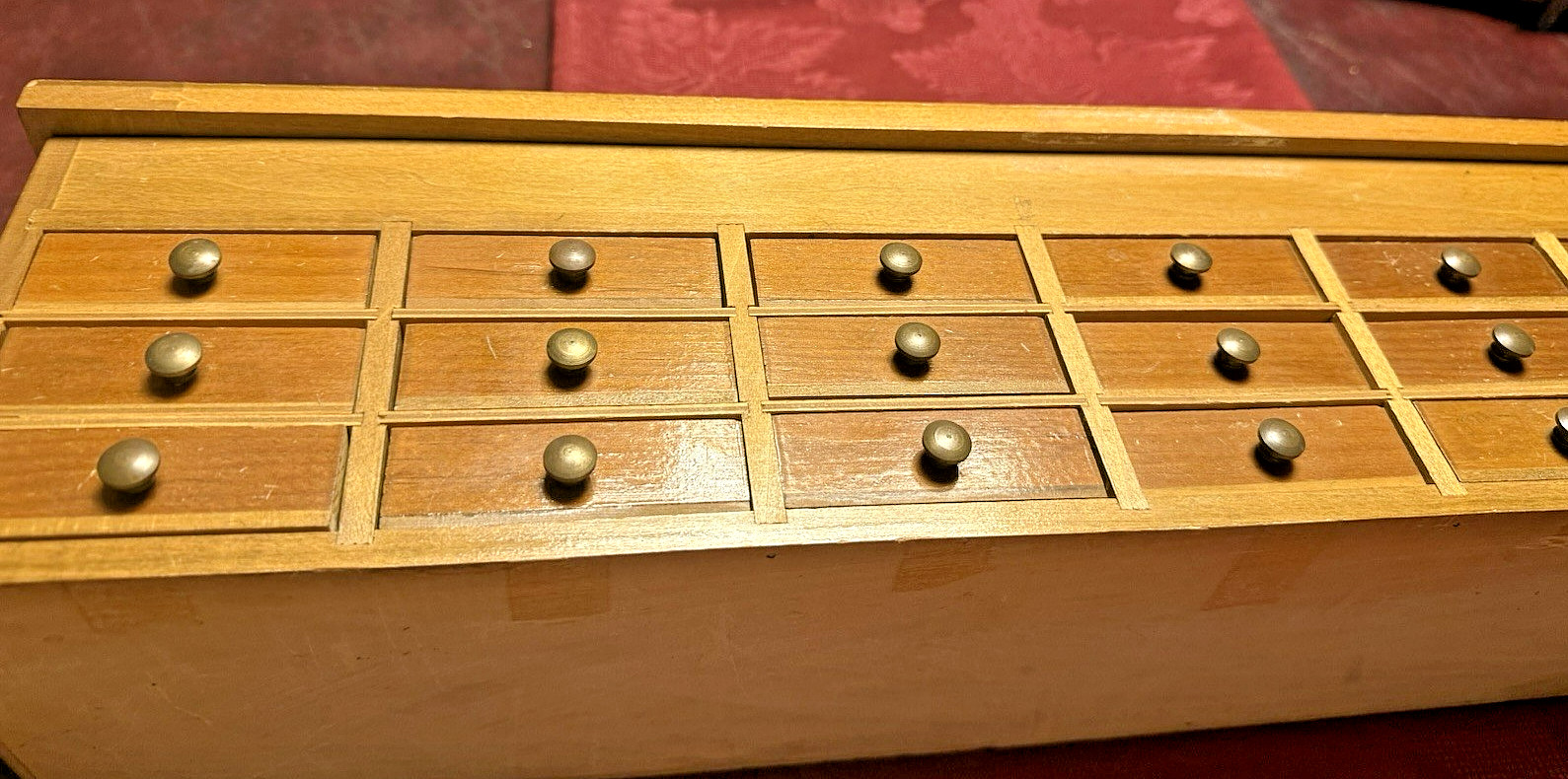 Antique MAPLE? 21 DRAWER WATCHMAKER'S CABINET CHEST CASE BOX W/ VIALS/ BOTTLES