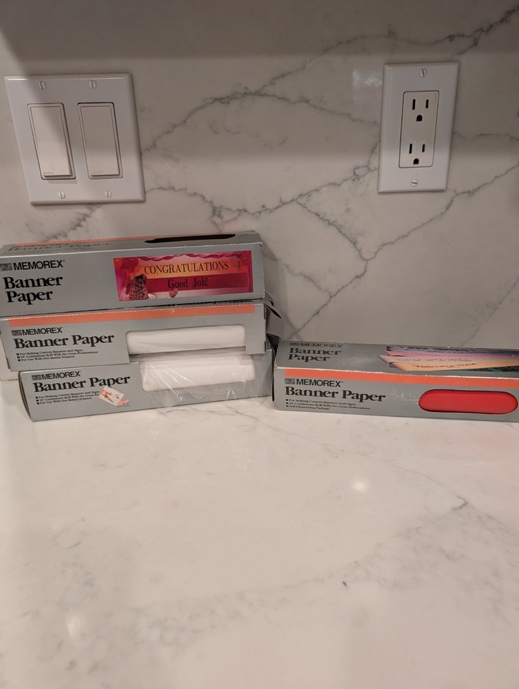 Memorex Banner Paper 4 Rolls White & Red 45' Continuous Roll Dot Matrix Printer