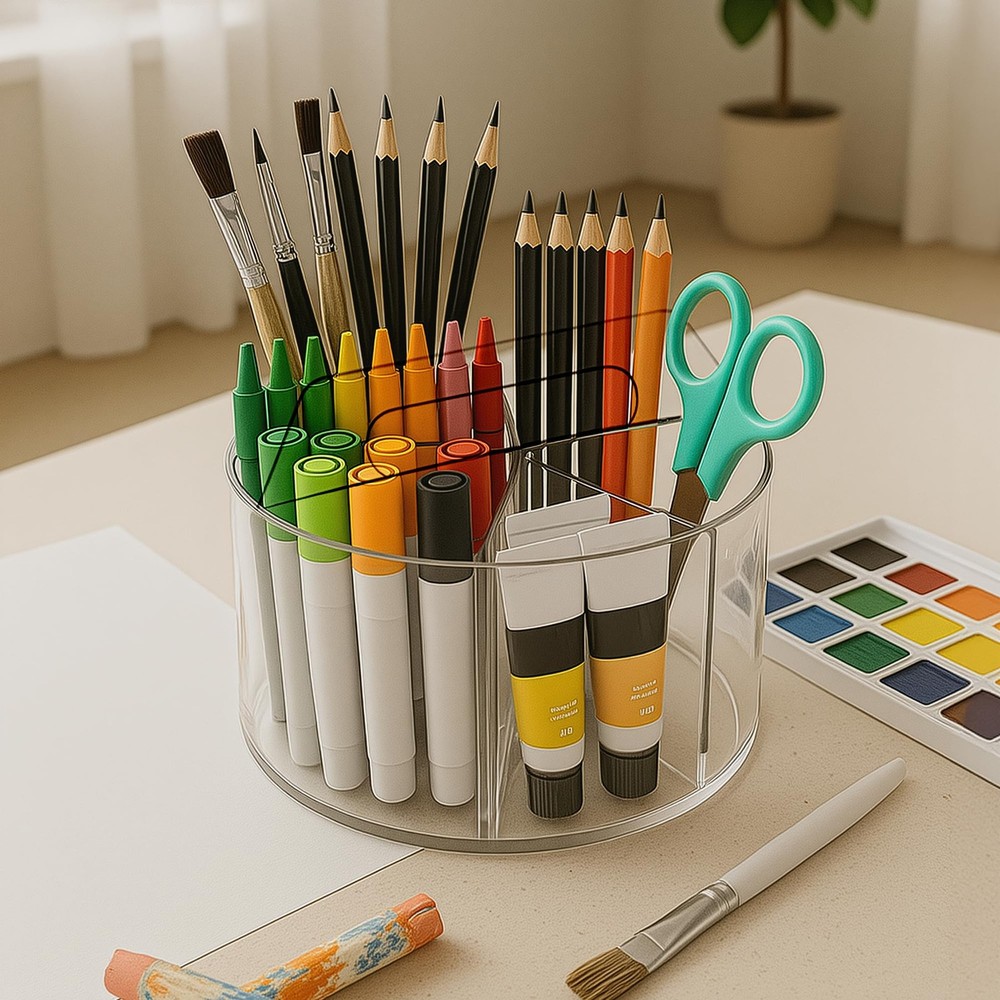 Clear Acrylic Pen Holder – Multi-Function Desk Organizer, Makeup Brush