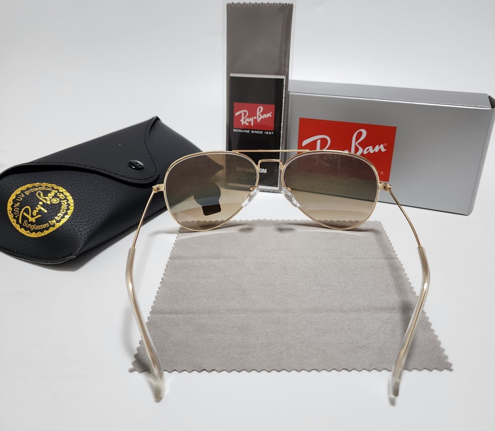 New Ray-Ban RB3025 Aviator Sunglasses Gold Frame Glass Gradient Brown Lens 58mm！