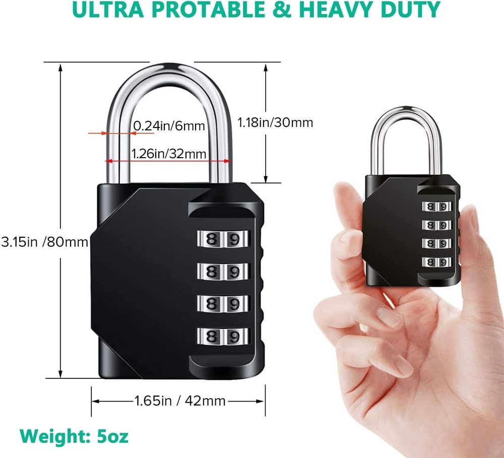 Heavy-Duty Waterproof 4-Digit Resettable Padlock - 2 Pack for Ultimate Security