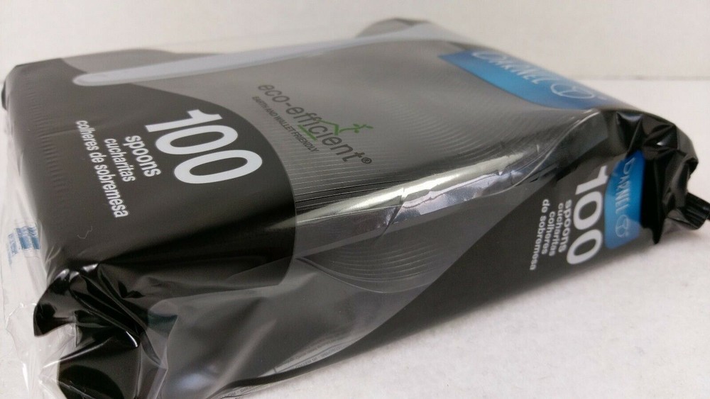 Black Plastic Spoons 5.5" Nested Eco Efficient Darnel Sealed 100ct - NEW
