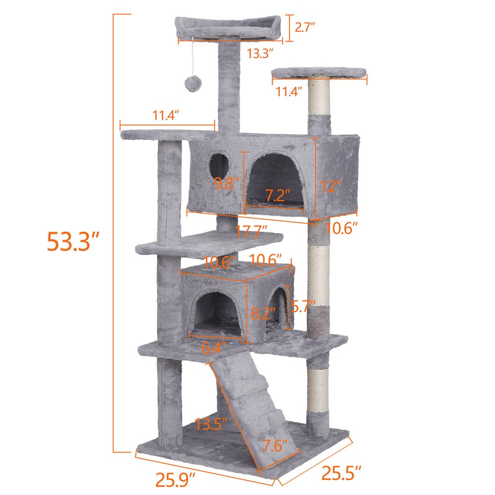 55 inch Cat Tree Tower Condo Cat Climbing Tree with Scratching Post Light Gray