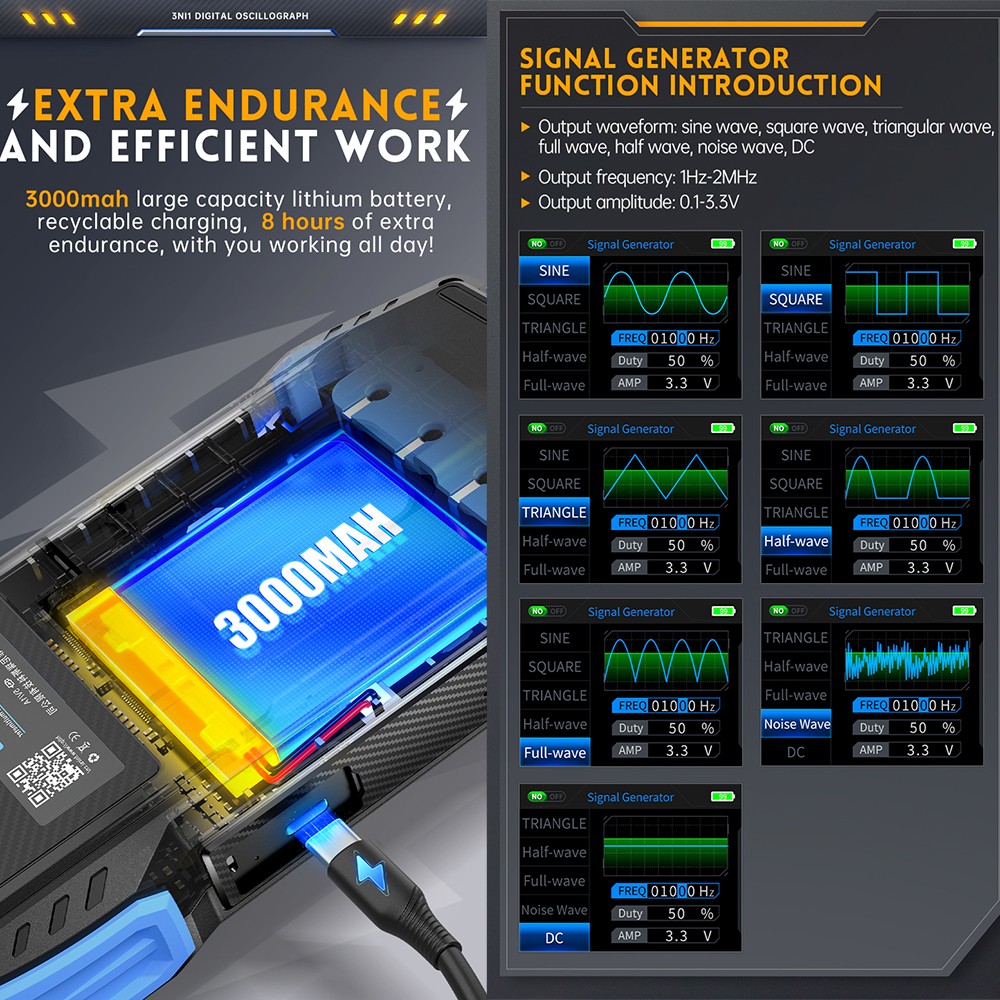 FNIRSI 2C23T Handheld Digital Oscilloscope Multimeter Function Signal Generator