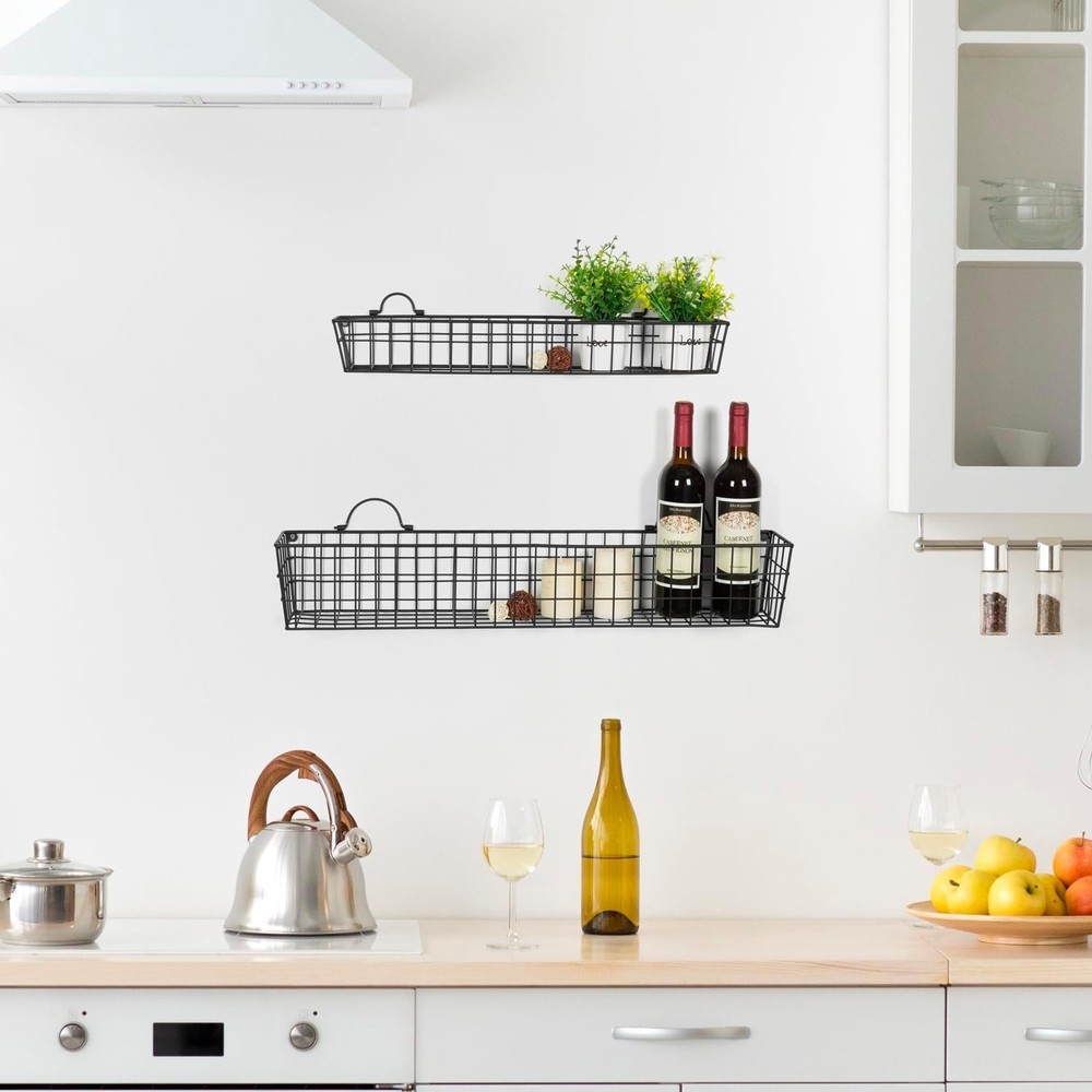 2pcs 30-Inch Wire Baskets Storage & Organization Rustic Black Wall Mounted Metal