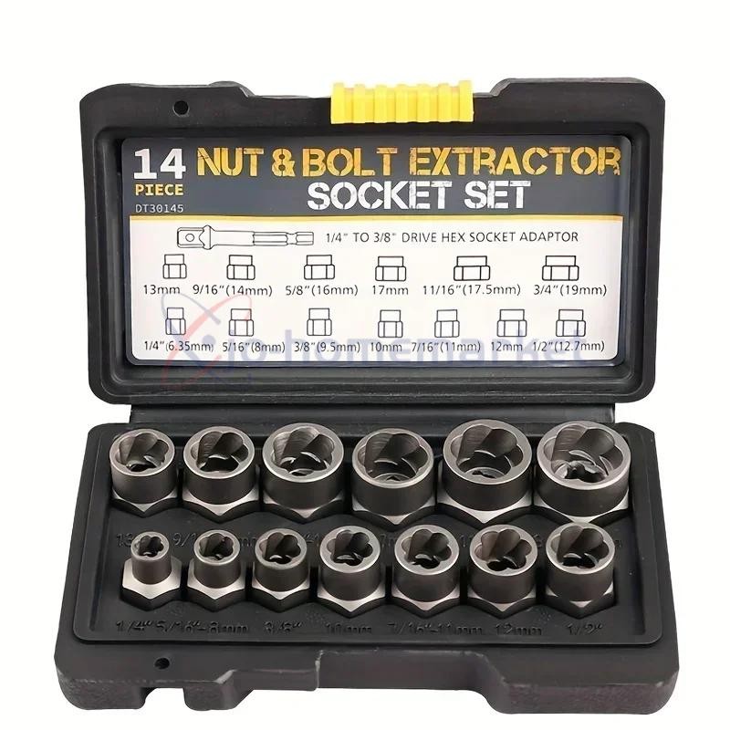 14 Pcs Nut & Bolt Extractor Kit, of Bolt Removal Tool Set, Extractor Socket Tool