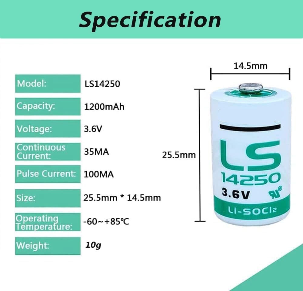 100PCS LS14250 1/2 AA 3.6v Lithium Battery 1200mAh, LS 14250 US STOCK!!!