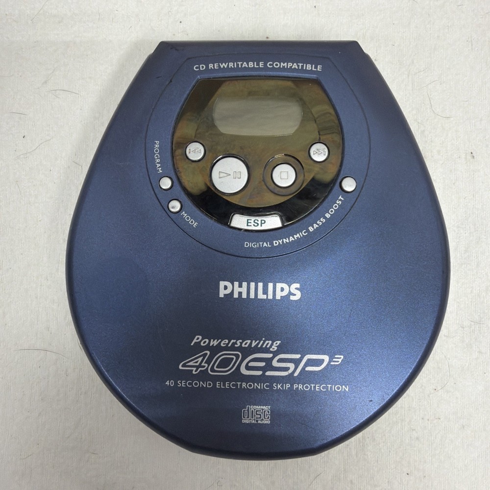 Philips CD Player 40 ESP3 W/ Bass-Boost Anti-Skip Rewritable Compatible Blue