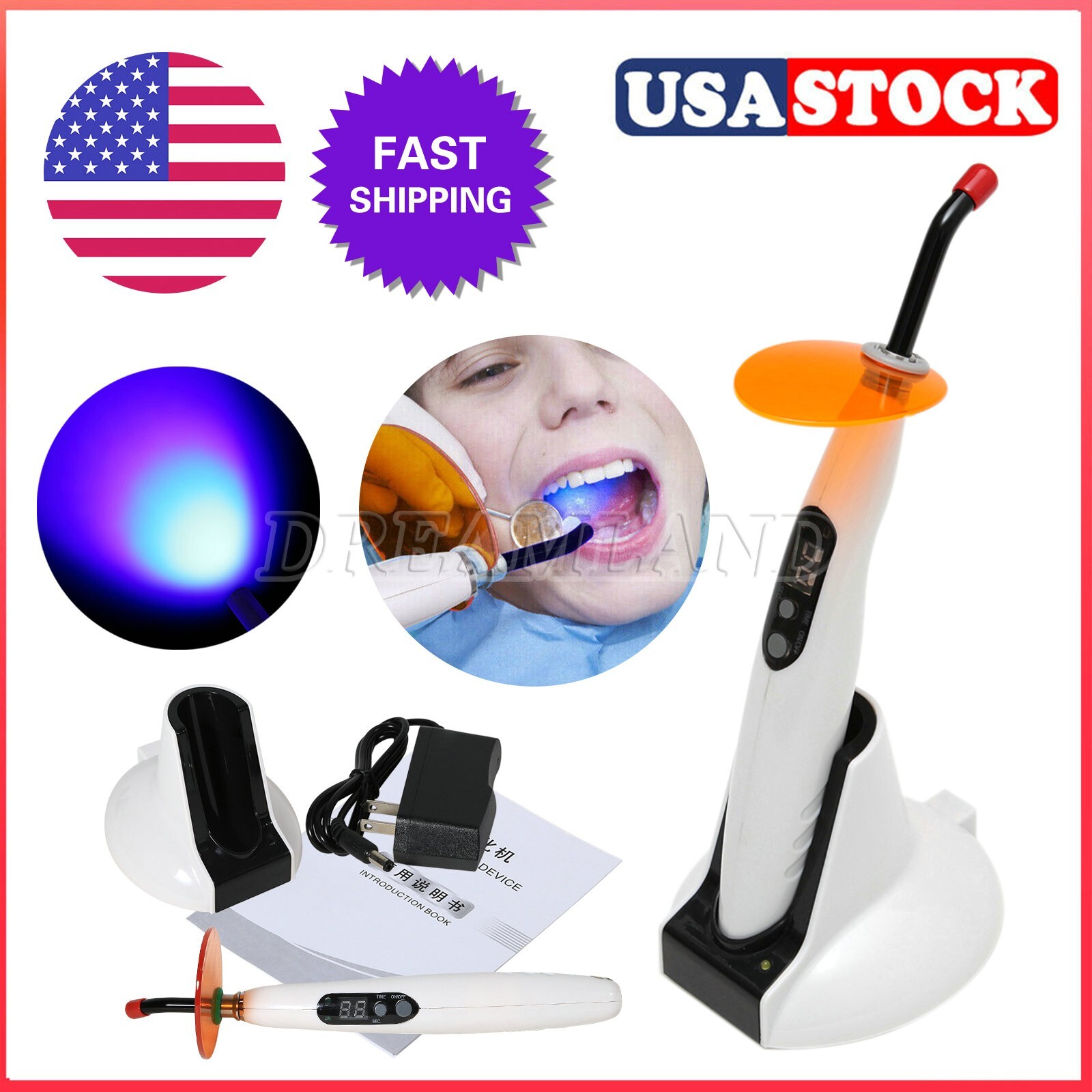 Woodpecker Style Wireless Cordless LED Dental Curing Light Lamp Teeth Whitening