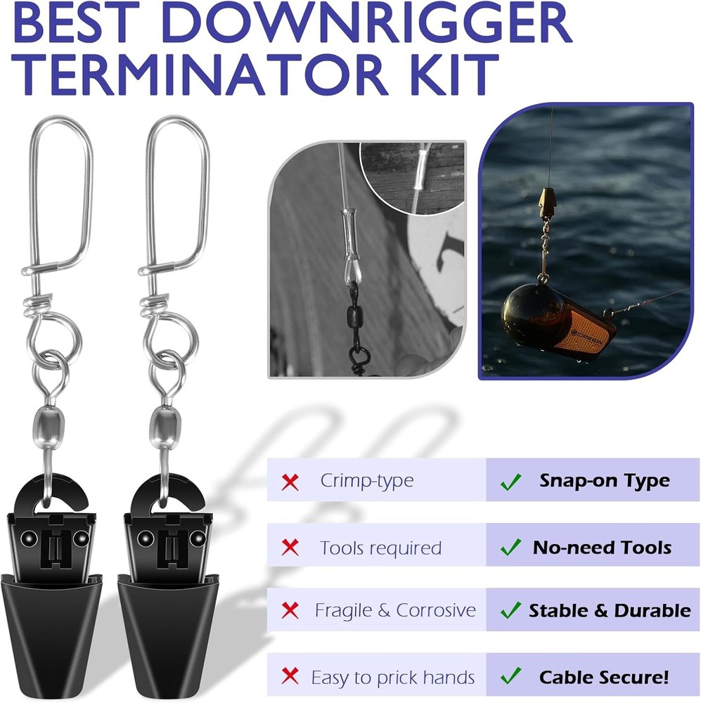 2 PCS DOWNRIGGER CABLE TERMINATOR KIT, FAST & RELIABLE