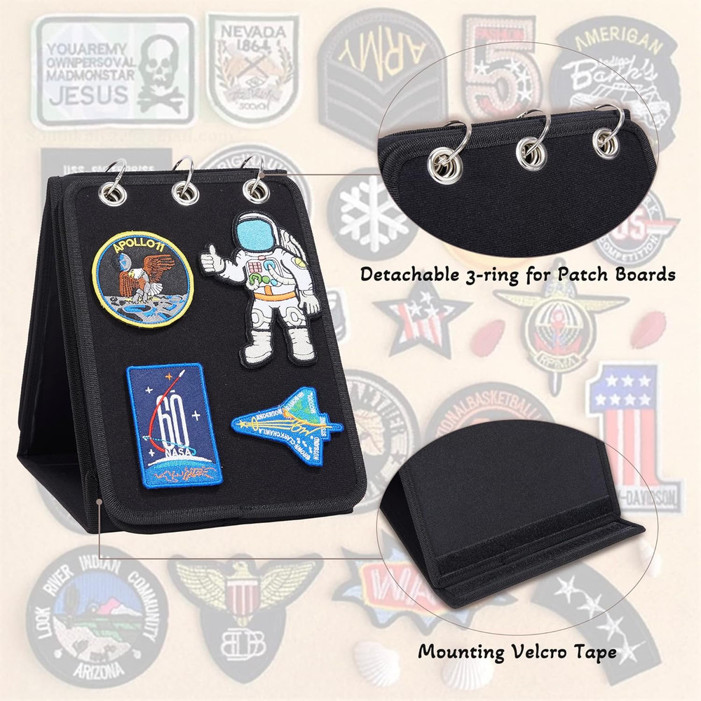 Patch Display, Vertical Patch Organizer with 4 Pages for Hook & Loop Patch Colle
